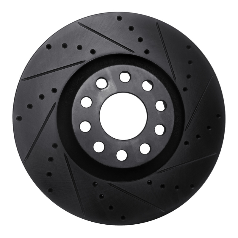 Audi A8 Brake Rotor (1) - Front Right - R1 Concepts - Drilled & Slotted - Black - `00-`03